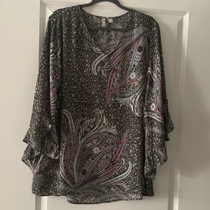 Tunic Top; Cato; 18/20W; V Neck; Grays, Pink, Blue & Cream